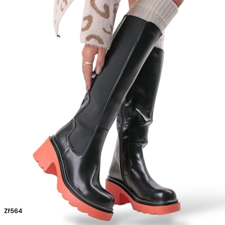 Bota caña larga negra suela naranja tacon 7cm U8A-X90112-1 C20